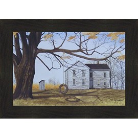 Home Cabin Décor The Old Farmhouse by Billy Jacobs 16x22 Tire Swing Outhouse Farm House Country Primitive Folk Art Framed Print Picture (2" Espresso)