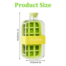 Hojalis Ice Cube Bottle, 2 in 1 Touch-Free Water Bottle Ice Cube Tray with Lid and Bin, 800ml Ice Cube Making Bottle for Freezer, Travel, Gym Home Use, Coffee, Juice, Beverages (Green)