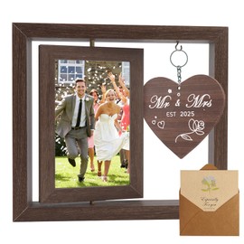2025 Edition Rotating Mr and Mrs Wedding Photo Frame,with Greeting Card,Elegantly Designed for Cherished Memories,Holds Two 4x6inch Photos,Perfect for Anniversary and Home Decor.