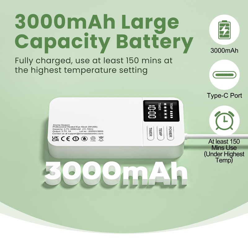 Aroma Season Vibrating Heated Eye Mask for Dry Eyes, 3000mAh