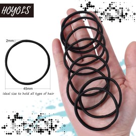 HOYOLS Flat Black Hair Ties Large Thick Hair Bands for Heavy Curly Hair Ponytail Holder Headband No Damage Women Men 1 Inch 5mm Wide 42 Pieces (Black)