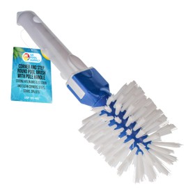 U.S. Pool Supply Corner and Step Round Pool Brush with Pole Handle - Strong Nylon Bristles Scrub and Clean Corners, Steps, Stairs, Spa Jets - Remove Debris, Connect 1-1/4" Poles, Safe for Vinyl Liners