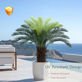 Bellacat 3ft UV Resistant Faux Sago Palm Tree with Natural & Lifelike Bark, 35in Super Full Artificial Cycad Tree with Realistic Leaves, for Home Office Patio Porch Front Door Decor.