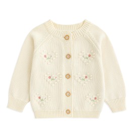 Simplee kids Baby Girl Knit Cardigan Sweater Cream Cotton Autumn Coat, A-cream Heart, 3-4T