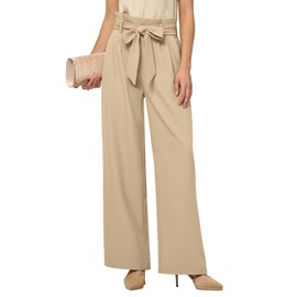Willit Women's Wide Leg Pants Belted High Waisted Work Dress Pants Casual Palazzo Long Trousers 30" Light Khaki XXL