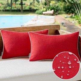 MIULEE Pack of 2 Outdoor Waterproof Throw Pillow Covers Decorative Farmhouse Linen Pillow Covers Solid Color Couch Pillow Covers for Patio Tent Bed Balcony Couch Sofa Living Room 12x20 Inch Red