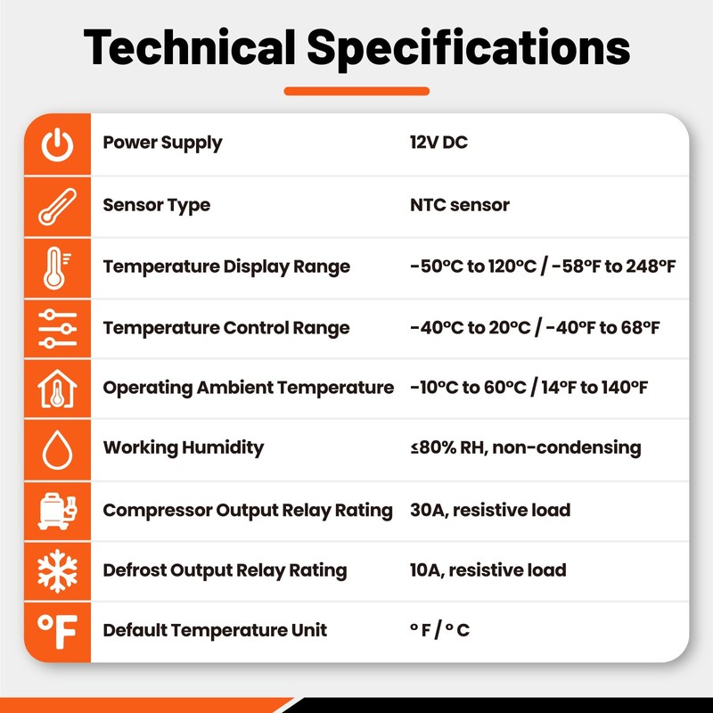 YeloDeer 12V DC Digital Refrigeration Thermostat with Automatic Defrost