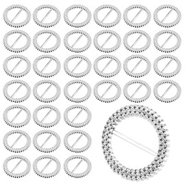 SINJEUN 200 PCS 2.5 Inch Acrylic Rhinestone Ribbon Buckle, Round Silver Tone Chair Sash Buckles, Decorative Ribbon Slider Elegant Sash Buckles And Clips for Wedding, Party, Home, Silver, 60 mm