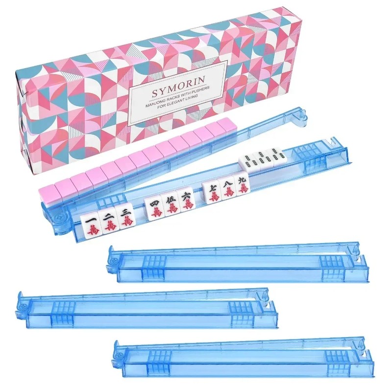 4-Pack Clear Mahjong Racks & Pushers for Game Night –