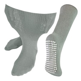 Dr.Socks Extra Wide Oedema Socks with Non Slip Grips Mens & Ladies | Bamboo Slipper Socks with Grippers for Swollen Legs Ankles & Feet (4-7, Grey)