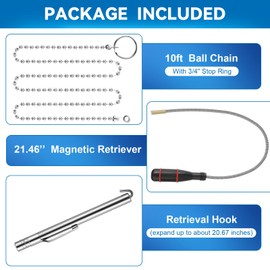 Feekoon Wet Noodle & Retriever Flexible Magnetic Pickup Tool, Bead Chain Fishing Flexible Magnetic Retriever Expandable Retrieval Hook for Wire Through Wall Wiring, Item Pickup