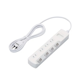 ELECOM T-K6A-2425WH Power Tap, Lightning Guard, Individual Switch, Dust Shutter, 4 Outlets, 8.2 ft (2.5 m), White