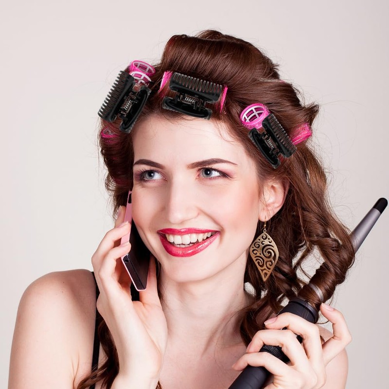 Lightweight Plastic Hair Curler Claw Clips, 12 Pcs Black