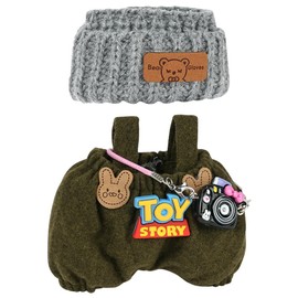 AOOTE Stylish Doll Clothes, 3 Pcs Dolls Clothes Set, Plush Dolle Cloth for 17cm Dolls, Set Include 1 Dungarees, 1 Wool Hat, 1 Black Camera, Cute Dress Up Gift for Girls Boys, Only Clothe, No Doll