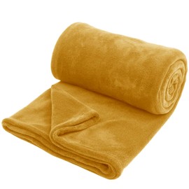 Hafaa Fleece Blanket and Throws 400 GSM Fluffy Sofa Throw Blanket - Extra Soft Cozy Blankets for Bed Versatile Warm Throws for Sofas and Couch Throw/Single, Mustard, 130x150cm