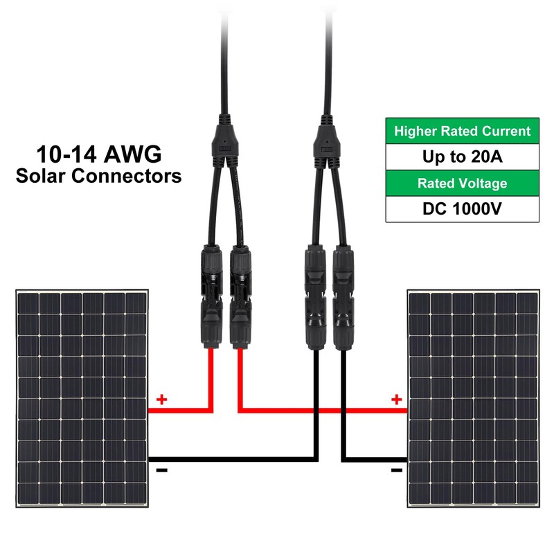 UMLIFE 2 Pair Solar Connectors Y Branch Parallel PV Adapter