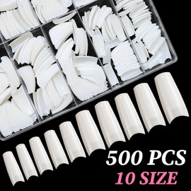 Lifextol 500PCS Long Gel Nail Tips Square Press on Nails White Acrylic Nail Tips Square Fake Nails, 12 Sizes XL Half Cover Soft Gel Nails Tips Kit for False Nails Extension Artificial Fingernails