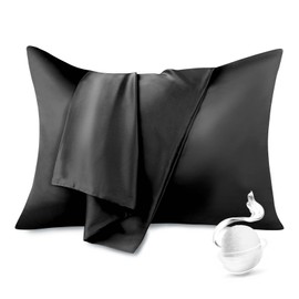 100% Pure Mulberry Silk Pillowcase for Hair and Skin, Standard Size 20”*26” Cooling Silk Pillow Case by Zipper Closure, Smooth Dual Sides Bed Silk Pillow Cover for Women.(Black, Standard-1 Pcs)