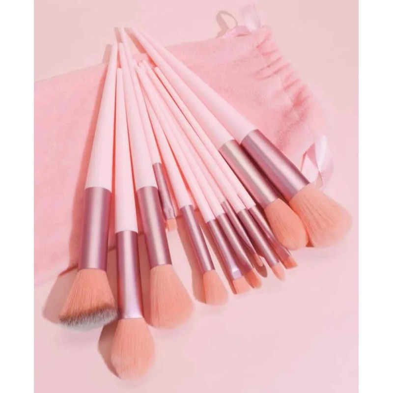 Set Brochas De Maquillaje 13 Pzs Profesional+bolsa Brocha Color Rosa