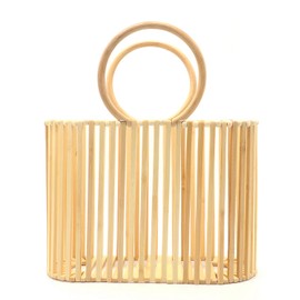 Miuco Women Top Handle Handbags Bamboo Purses Tote Beige