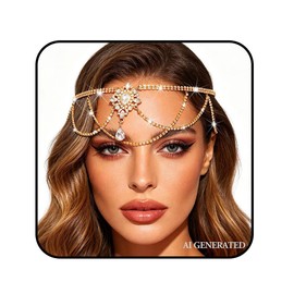 Sixexey Boho Egyptian Head Chain Gold Rhinestone Headpiece for Women