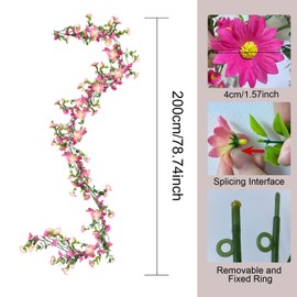 pangutheos Daisy Decoration Flower Garland Pink Silk Flowers Daisy Vine Garland with Green Leaves Artificial Flowers Hanging Vine for Wedding Arch Home Garden Party Wedding Decoration 2 m