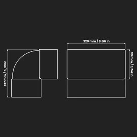 220 x 90 mm / 22 x 9 cm Vertical Rectangular Duct Elbow for Pipe Connection - Angle: 90° - Ventilation System, Heating, Cooling - Ventilation Element for Limited Spaces.