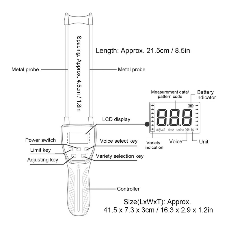 Grain Moisture Tester with Voice 600MM Probe for Rice Wheat