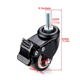 Office Chair Wheels M8 x 25 mm Bearing 240 kg PU Swivel Castors Trolley Furniture Wheels Replacement Trolley Wheels Swivel Castors with Brakes (4)