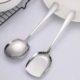 2 Pcs Large Serving Spoons Stainless Steel Large Buffet Serving Spoons Cook Serving Spoon Silver Serving Spoons with Long Handle for Serving Dinner Desserts and for Catering