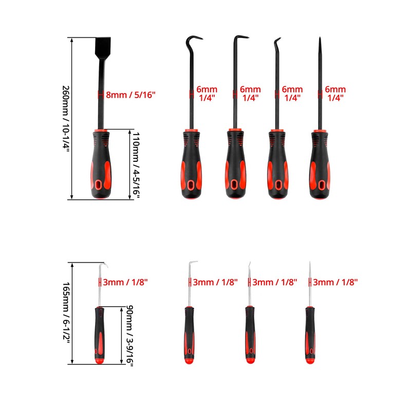 QWORK® 9Pcs Long Hook and Pick Set with Scraper, RemovalPullerHook,