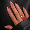 MERVF Almond Press on Nails Medium Fake Nail Red Marble