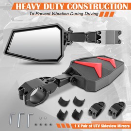 Pair of Universal Textured Black Irregular Shape Flat Style UTV Side Rear View Mirrors w/1.75" or 2" Clamp