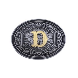 Bolatilt Western Belt Buckle Initial Letters D Cowboy Oval Rodeo Belt Buckle for Men Women Cowboy Cowgirl Vintage Floral Buckle