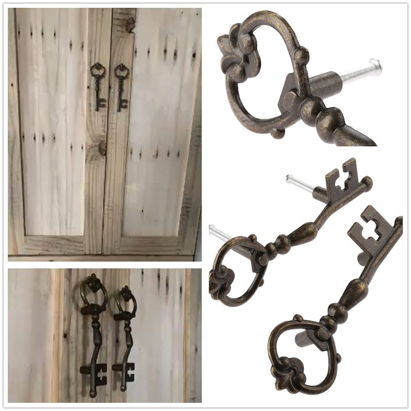 dophee 6 Pack Key Shape Pull Handles, Retro Antique Bronze