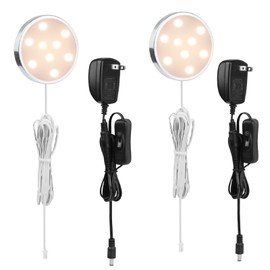 LABOREDUCER 12V Under Cabinet LED Puck Lighting Kit 2 Packs Slim Aluminum Puck Lights,Single Light Plug in Counter Light Fixture for Kitchen Cupboard Bookcase Display Shelf Lighting(Warm White, 2700K)