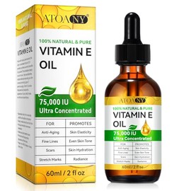 Pure Vitamin E Oil for Skin 75,000 IU, 100% Natural Organic Vitamin E oil for Body, Scars & Cuticles, Hair & Face - Cold Pressed, Cruelty Free Skin Repair & Moisturizing Solution, Easy to Absorbed