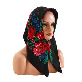 Women's Fashion Printed Headscarf Russian Square Dust-proof Sunblock Warm Shawl Multi-functional Scarf (Black)