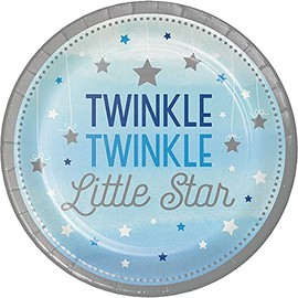 Club Pack of 96 Blue and Gray Twinkle Twinkle Little Star Dinner Plates 8.8”