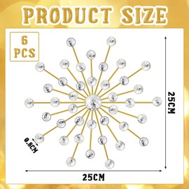 Barydat 6 Pcs Metal Rhinestones Sunburst Wall Decor Bling Crystal Home Decorative No Punch Rhinestone Wall Hanging Diamond Accents for Living Room Entryway Bedroom (Gold,25cm)