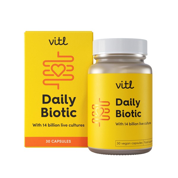 Vitl Daily Biotic with 9 Probiotic Strains - 30 Vegan Capsules - Probiotic with a Complex Blend of Gut Friendly Bacteria - Restore Balance in The Gut & Aid Digestion - 1 Month Supply