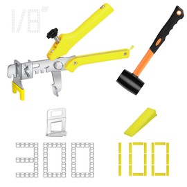 Storystore Tile Leveling System with Tile Pliers and Hammer - 300 Piece Tile Spacer Clips and 100 Piece Reusable Wedges, Tile Installation Tools Kit (Tile Spacers 1/8 Inch)