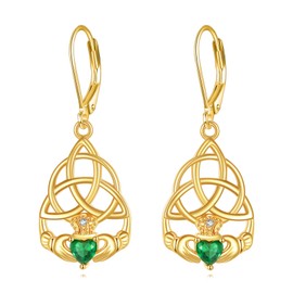 Gold Plated Claddagh Earrings for Women 925 Sterling Silver Celtic Knot Claddagh Dangle Earrings Irish Jewelry Gifts