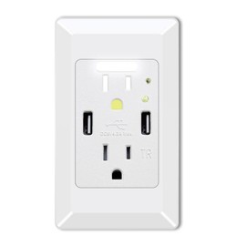 Wall Outlet with Night Light, GreenCycle 15 Amp USB Ports Electrical Receptacle, Included Outlets Cover with Nightlight, Auto Sensor LED Sockets Cover Plate, 4.2A High Speed Receptacle(1 Pack)