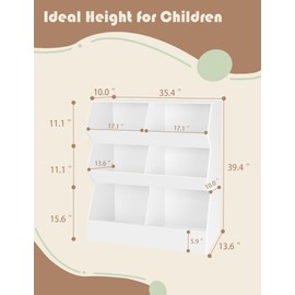 DINZI LVJ Toy Storage Organizer, Kids Bookshelf, Wooden Toy Storage Cabinet, 6 Cubby Children Bookcase, 35.4" L Toddler Book Shelf for Playroom, Living Room, Nursery, Hallway, School, White