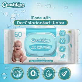 De-Chlorinated Pure Water Baby Wipes | Gentle Unscented Wipes for Sensitive Skin | 99.9% Pure Water Based | Alcohol-Free, Paraben-Free | Soft & Thick (60 Count (Pack of 24))