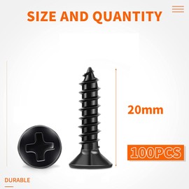 100 PCS #8 X 3/4 inch Stainless Steel 18-8 (A2) Wood Screws, Black Coated Flat Head Phillips No.8 X 0.75 Length Multipurpose Screw by TPOHH