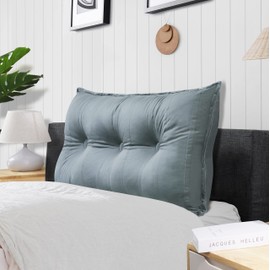 Rucener Twin Rectangular Headboard Reading Pillow, Velvet College Dorm Bed Pillow, Removable Headboard Backrest Reading Pillow Headboard, Dorm Bedding Essentials for Girls & Boys Grey