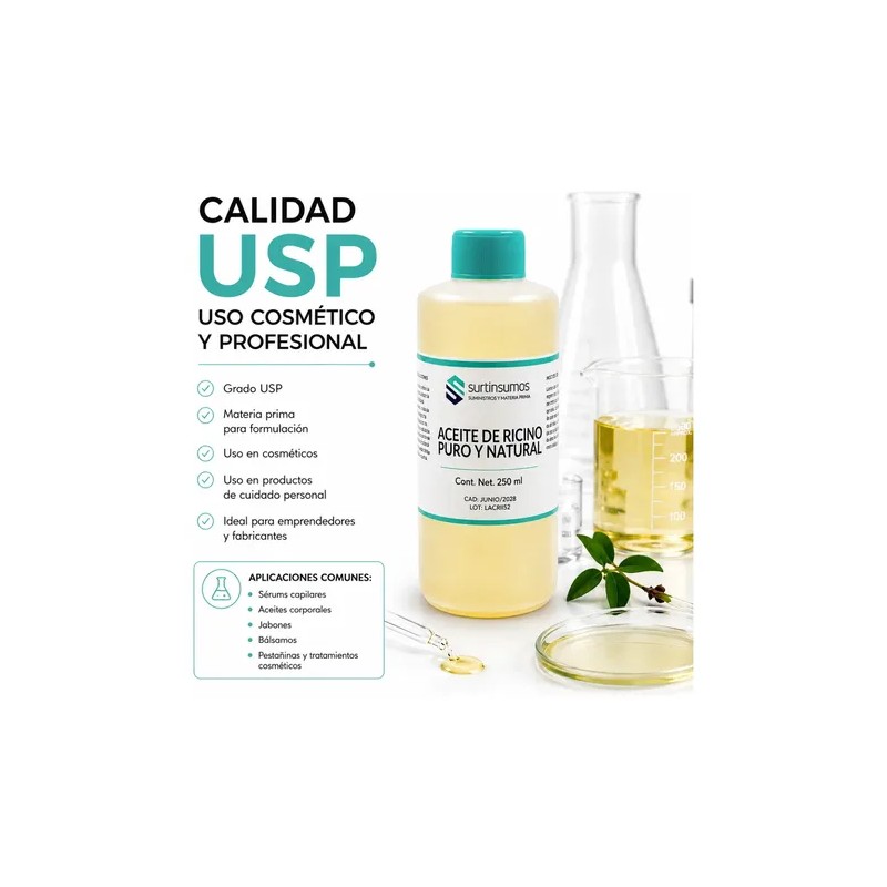 Aceite De Ricino Puro Usp 250 Ml Uso Cosmético Y