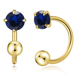 3mm Huggie Hoop Birthstone Earrings for Women Girl Hypoallergenic Minimalist Tiny Stud Earrings Boho Colored Screw Cartilage Earring Open Hoop Huggie Earrings (Silver, 9.Sep-Sapphire, Gold)